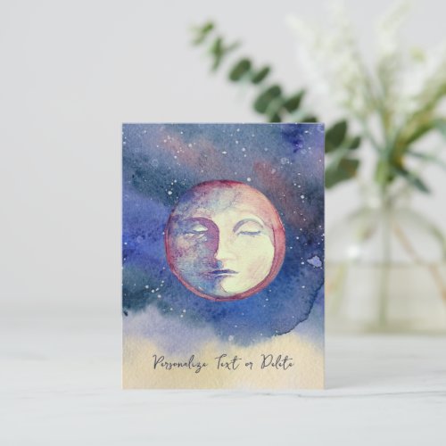 Blue Moon Watercolor Cute Vintage Witchy Celestial Postcard