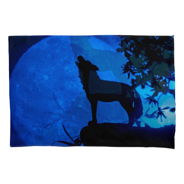 Blue Moon Wolf Pillowcase  (Front-Left)