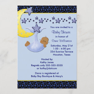 Blue Moon  Yellow Stars Ethnic Boy Shower Invitation