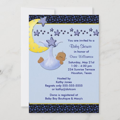 Blue Moon  Yellow Stars Ethnic Boy Shower Custom Announcements