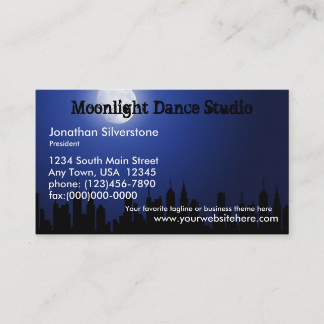 Blue Moonlight Business Cards, Dance Studio, Night Business Card (Front)