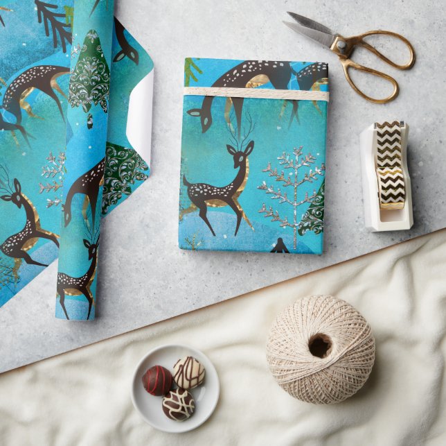 Blue Moonlight Deerfest Christmas Holiday Wrapping Paper (Crafts)