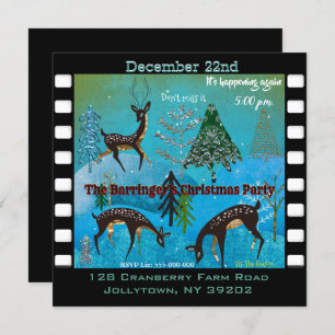Blue Moonlight Deerfest Christmas Party Invitation