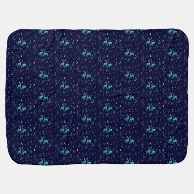 Blue Moonlit Deer Baby Blanket (Horizontal)