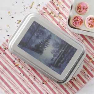 Blue Moonlit Magical Forest Winter Scene Cake Pan