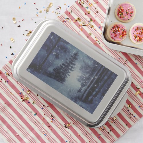 Blue Moonlit Magical Forest Winter Scene Cake Pan