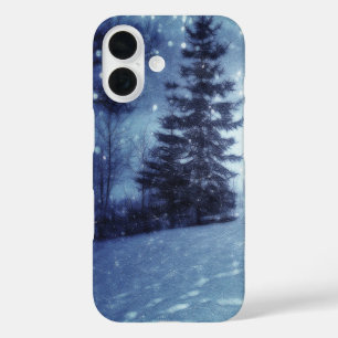 Blue Moonlit Magical Forest Winter Scene iPhone 16 Case