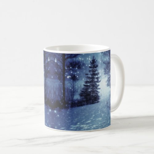 Blue Moonlit Magical Forest Winter Scene Coffee Mug