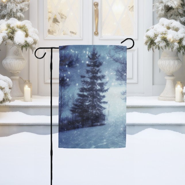 Blue Moonlit Magical Forest Winter Scene Garden Flag (Creator Uploaded)