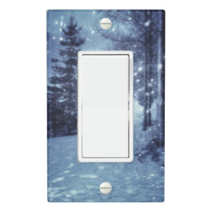 Blue Moonlit Magical Forest Winter Scene Light Switch Cover