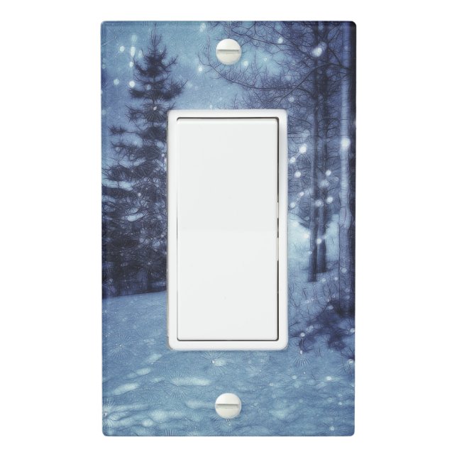 Blue Moonlit Magical Forest Winter Scene Light Switch Cover (In Situ)