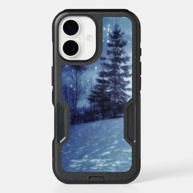 Blue Moonlit Magical Forest Winter Scene Otterbox iPhone Case (Back)