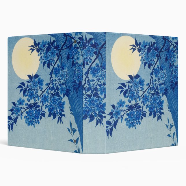 Blue Moonlit Tree: Japanese Cherry Blossom Night 3 Ring Binder (Background)