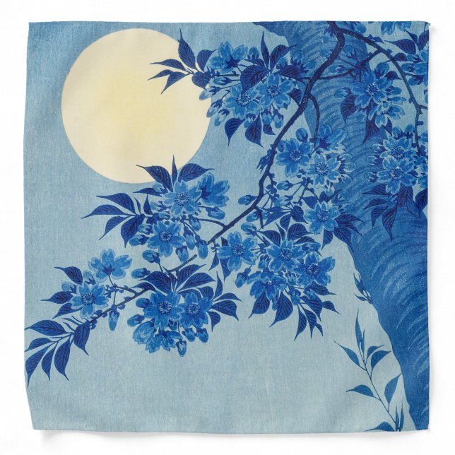 Blue Moonlit Tree: Japanese Cherry Blossom Night Bandana (Front)