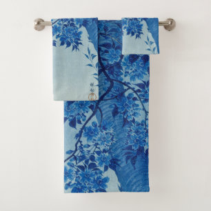 Blue Moonlit Tree: Japanese Cherry Blossom Night Bath Towel Set