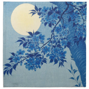 Blue Moonlit Tree: Japanese Cherry Blossom Night Cloth Napkin