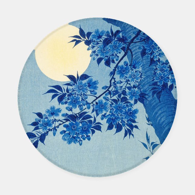 Blue Moonlit Tree: Japanese Cherry Blossom Night Coaster Set (Single)