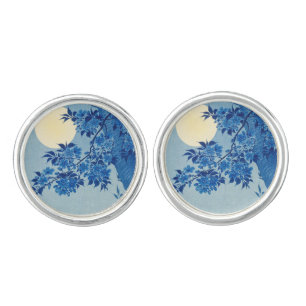 Blue Moonlit Tree: Japanese Cherry Blossom Night Cufflinks
