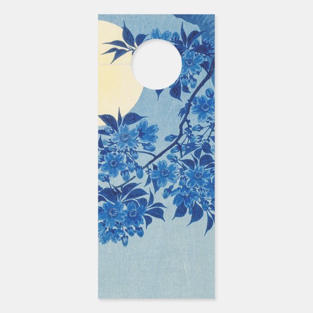Blue Moonlit Tree: Japanese Cherry Blossom Night Door Hanger (Front)