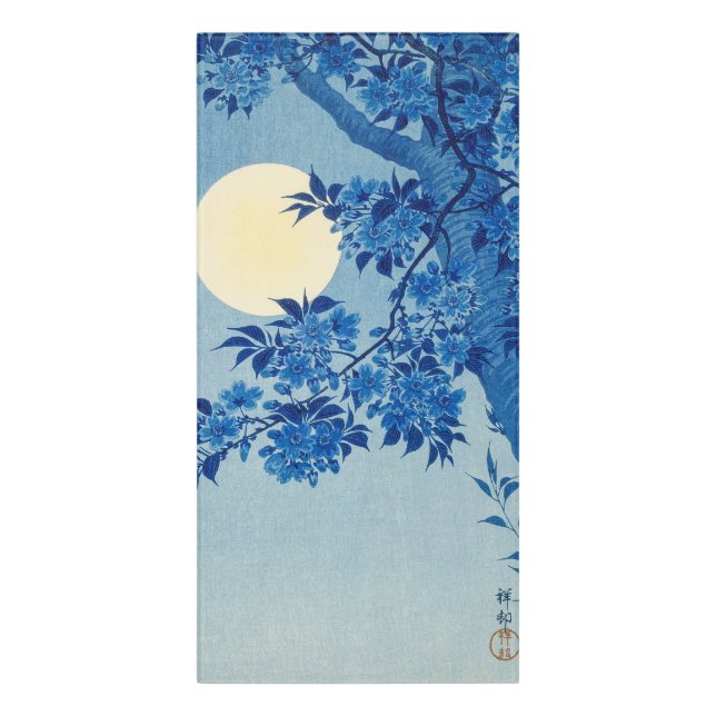 Blue Moonlit Tree: Japanese Cherry Blossom Night Door Sign (Classic Front Vert)