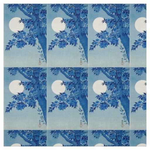 Blue Moonlit Tree: Japanese Cherry Blossom Night Fabric