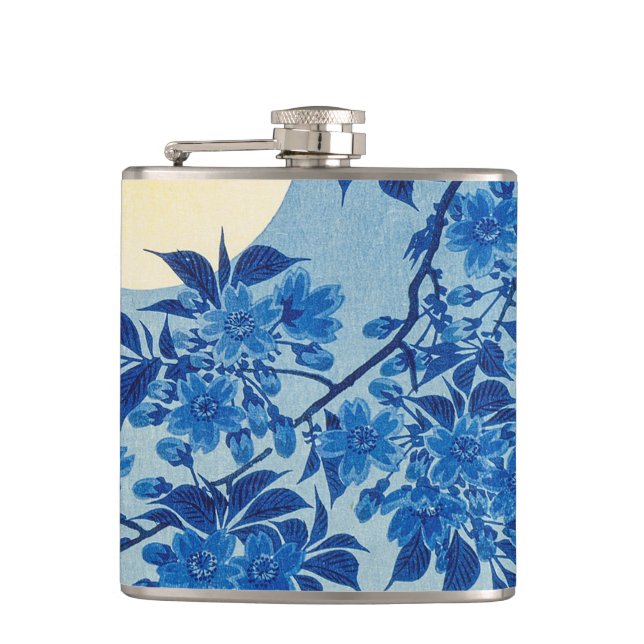 Blue Moonlit Tree: Japanese Cherry Blossom Night Flask (Front)