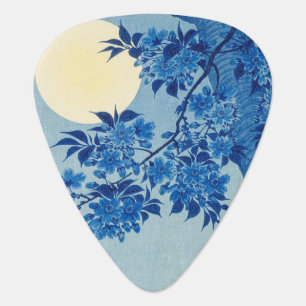 Blue Moonlit Tree: Japanese Cherry Blossom Night Guitar Pick