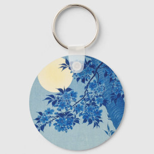 Blue Moonlit Tree: Japanese Cherry Blossom Night Keychain