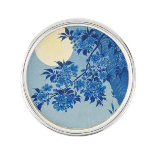 Blue Moonlit Tree: Japanese Cherry Blossom Night Lapel Pin