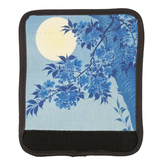 Blue Moonlit Tree: Japanese Cherry Blossom Night Luggage Handle Wrap (Front)