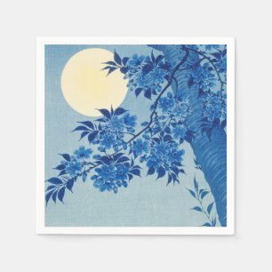 Blue Moonlit Tree: Japanese Cherry Blossom Night Napkins