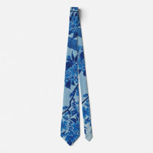 Blue Moonlit Tree: Japanese Cherry Blossom Night Neck Tie