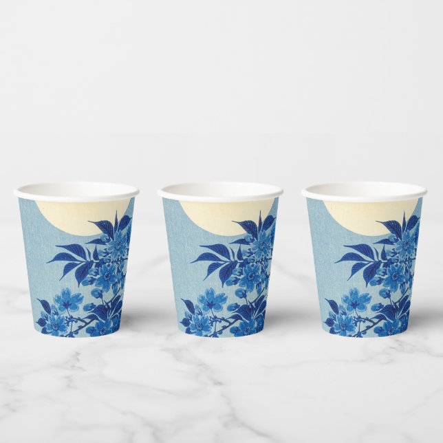 Blue Moonlit Tree: Japanese Cherry Blossom Night Paper Cups (Multi)