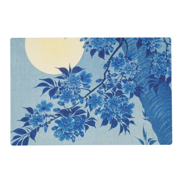 Blue Moonlit Tree: Japanese Cherry Blossom Night Placemat (Front)