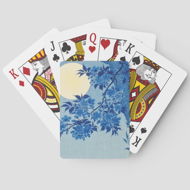 Blue Moonlit Tree: Japanese Cherry Blossom Night Poker Cards (Back)