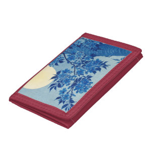 Blue Moonlit Tree: Japanese Cherry Blossom Night Tri-fold Wallet