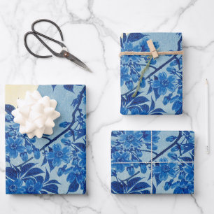 Blue Moonlit Tree: Japanese Cherry Blossom Night Wrapping Paper Sheets
