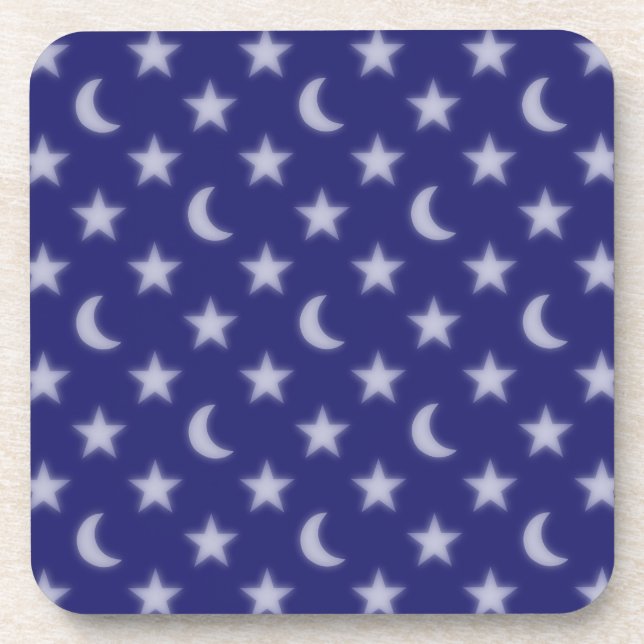 Blue moons and stars pattern beverage coaster (Front)