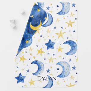 Blue Moons Gold Stars Baby Blanket