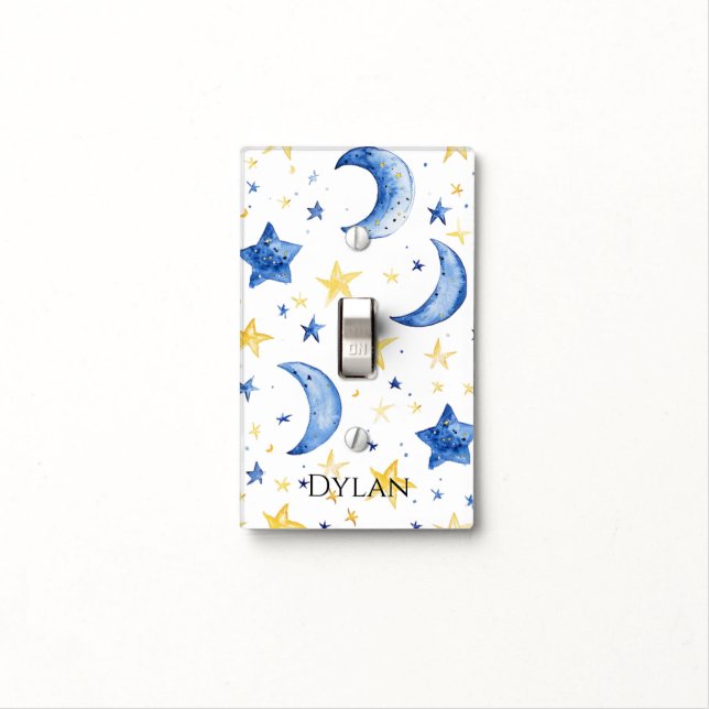 Blue Moons Gold Stars Light Switch Cover (In Situ)