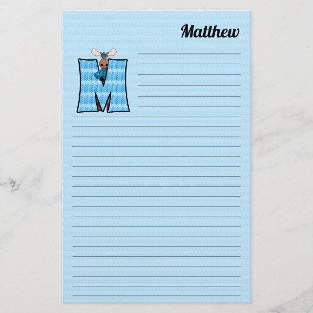 Blue Moose Mongram Letter M Lined Stationery (Front)