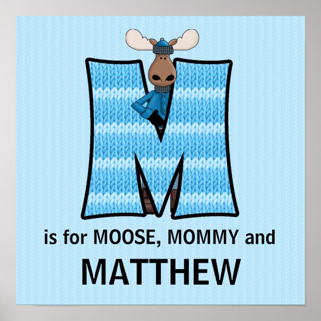 Blue Moose Monogram Letter M Baby Room Poster (Front)