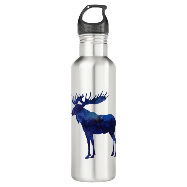 Blue Moose Silhouette Stainless Steel Water Bottle (Front)