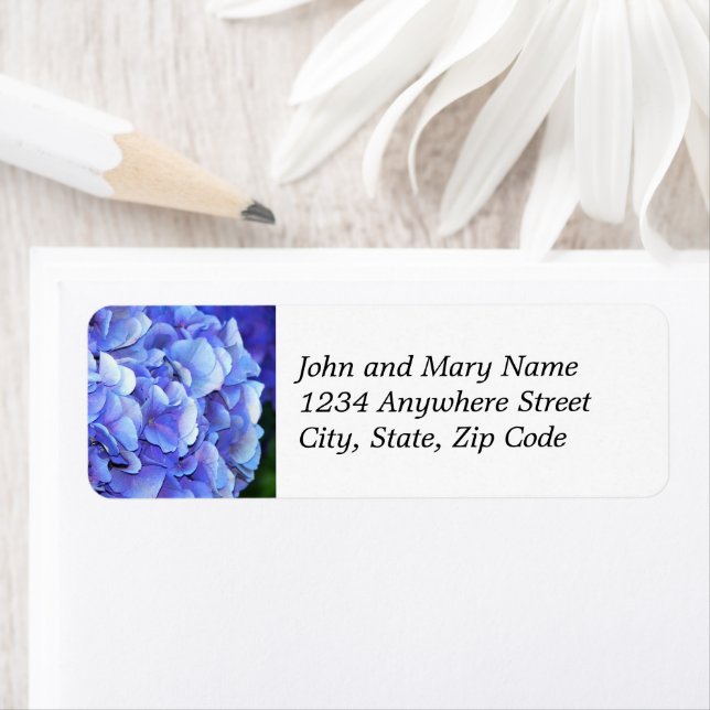 Blue Mophead Hydrangea Floral Address Label (Insitu)