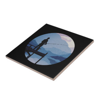 Blue Morning Dusk Fishing Ceramic Tile