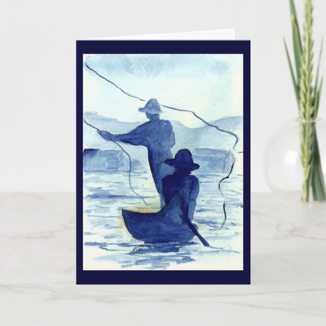Blue Morning Fishing Greeting Card or Note Cards (Front)