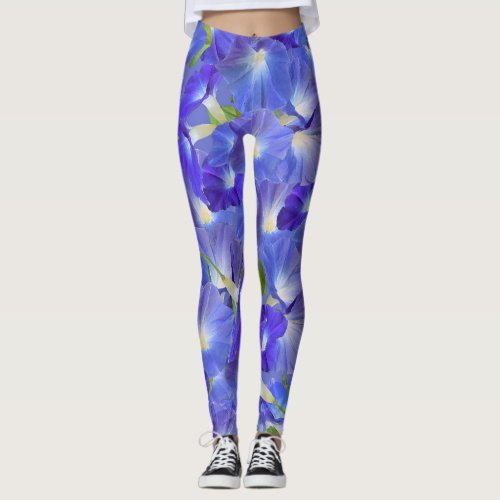 Blue Morning Glories Abstract Yoga Pant Legging