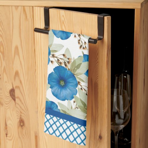 Blue Morning Glories and Lattice Work Kitchen Towel