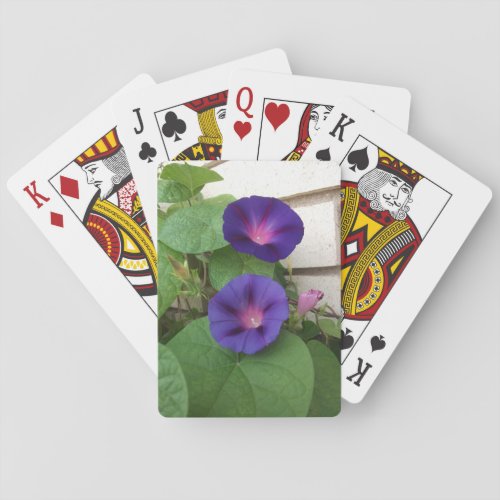 Blue Morning Glories Climbing Brick Wall Poker Cards