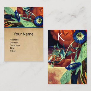 BLUE MORNING GLORIES FLORAL PARCHMENT MONOGRAM BU BUSINESS CARD